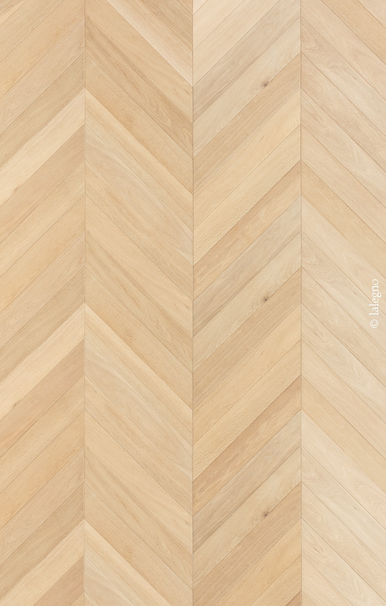 Sol en parquet chevron en chêne clair. Motif symétrique de bois blond naturel. Texture du bois et filigrane lalegno.