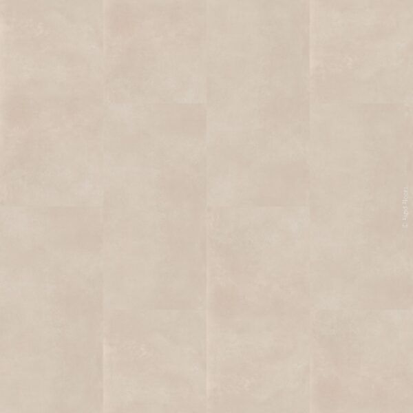 Revêtement de sol en dalles beige clair effet béton ciré. Texture unie et mate. Mentions légales : © Rigid Floors.